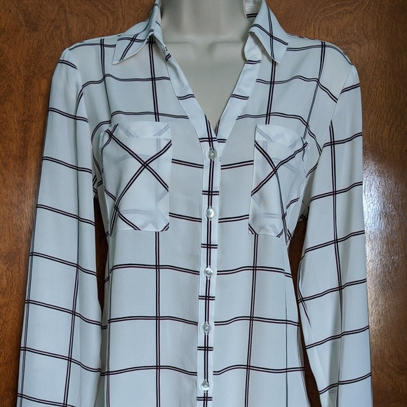 Express Tops - Express White Plaid Portofino Shirt